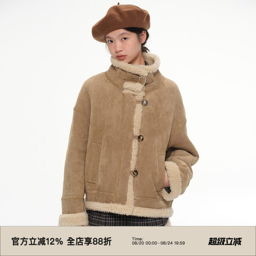 复古立领皮毛一体外套