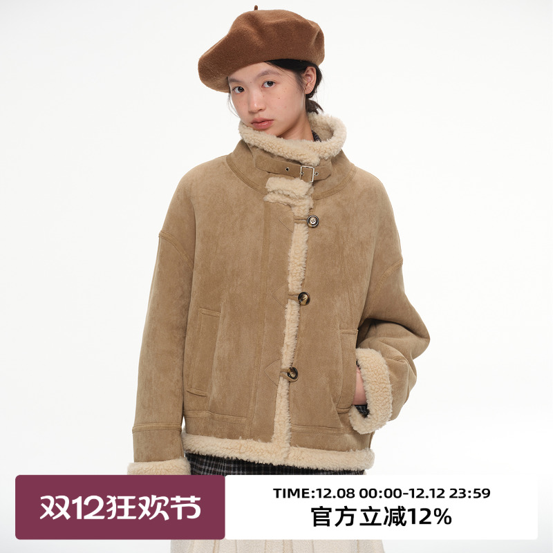 复古立领皮毛一体外套