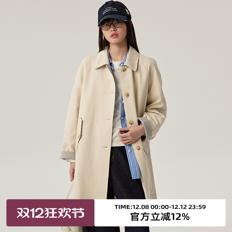 小翻领设计/中长风衣外套