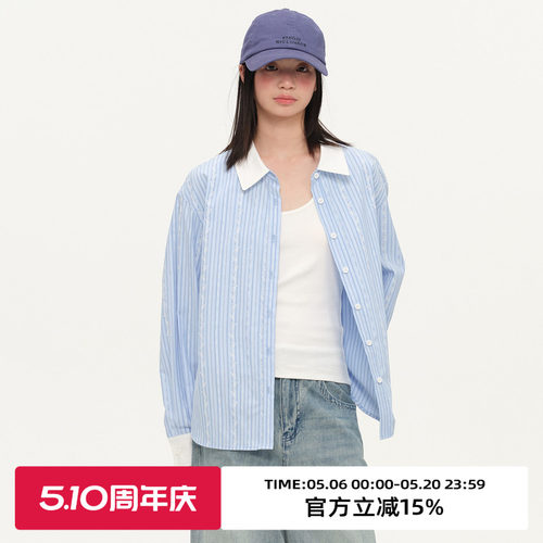 复古提花条纹宽松休闲长袖衬衫