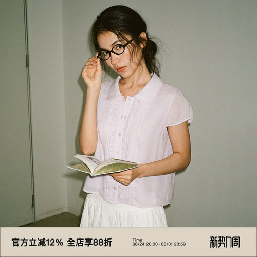 娃娃领正肩显瘦短袖衬衫