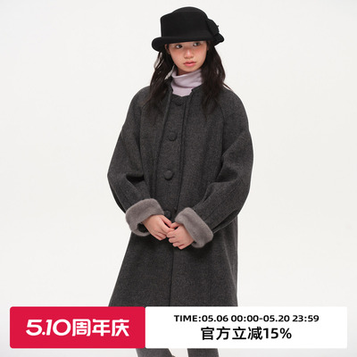 复古系带毛呢外套大衣
