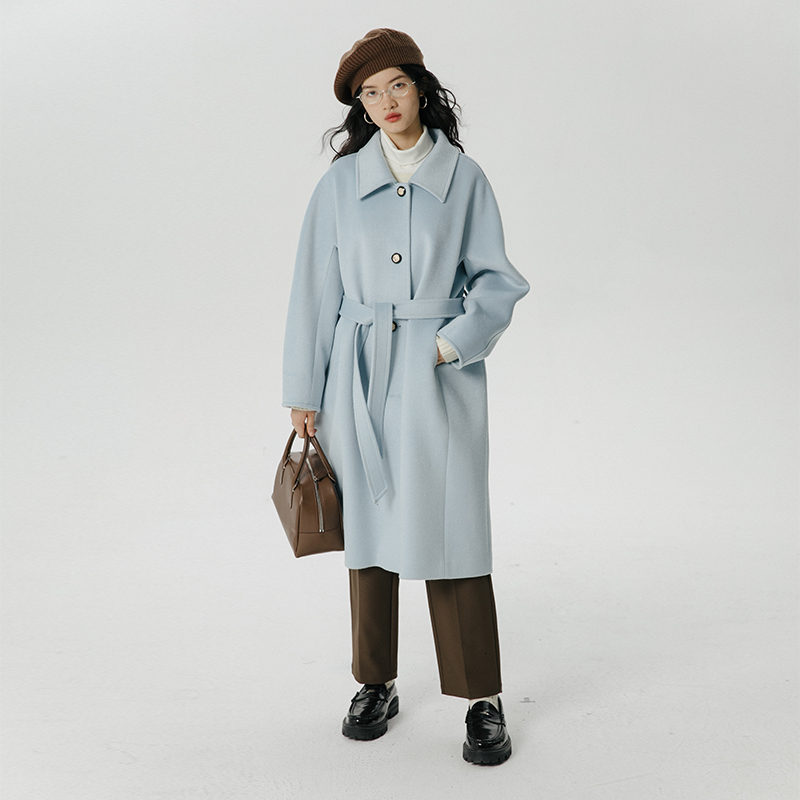 omont翻领中长款羊毛大衣