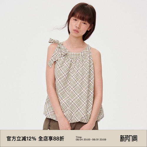 仿牛仔/格纹/挂脖花苞/背心上衣