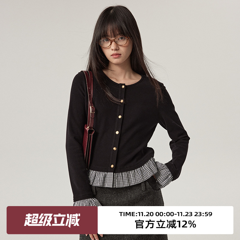 omont蛋挞家长袖荷叶边