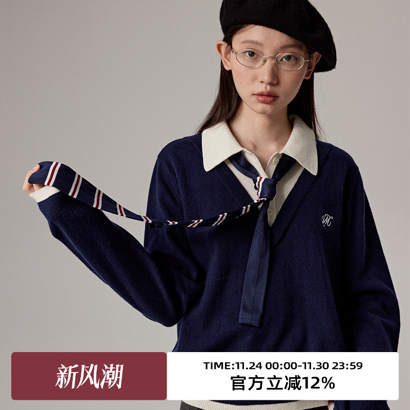 omont蛋挞家衬衫领毛衣