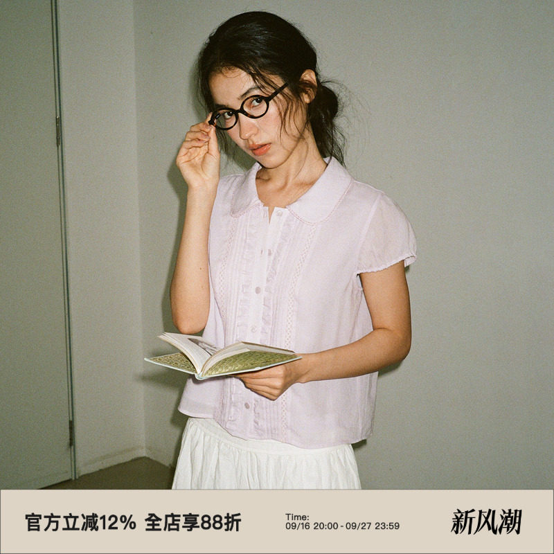 娃娃领正肩显瘦短袖衬衫图片