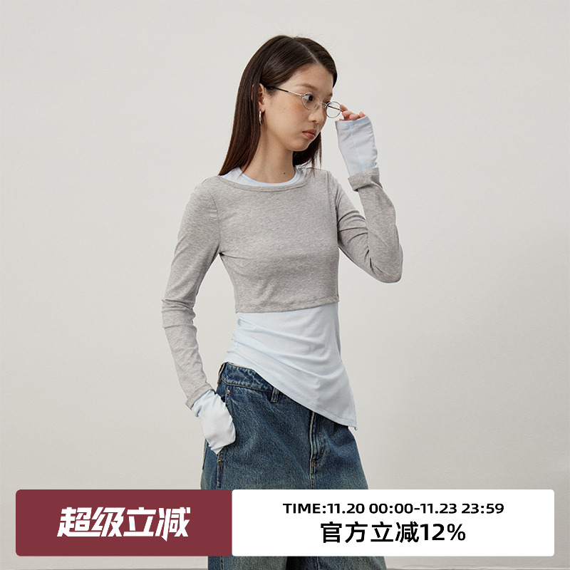 omont蛋挞家长袖假两件