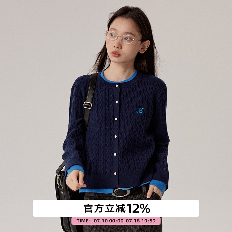 omont蛋挞家圆领针织开衫
