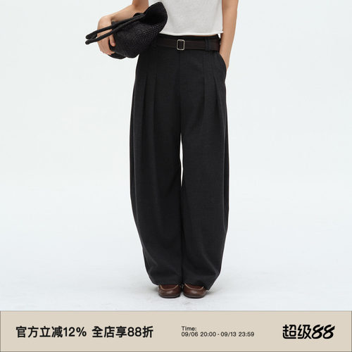复古通勤时髦宽松阔腿弯刀西装裤