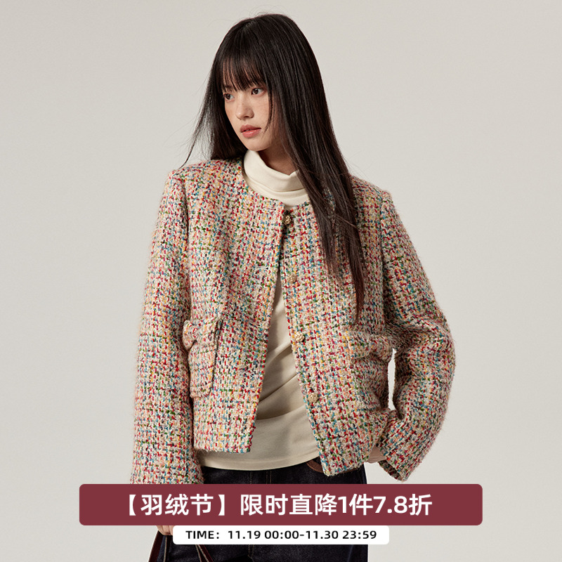 omont蛋挞家短小香风羽绒服