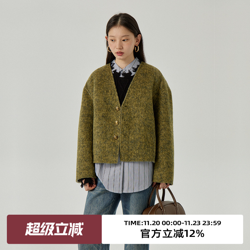 omont蛋挞家羊毛混纺毛呢外套