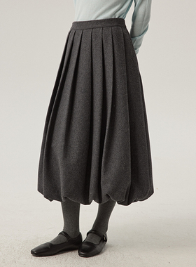 《鹦鹉梨严选》omont蛋挞家 高腰毛呢蓬蓬花苞半身裙 1H1210Q29X1