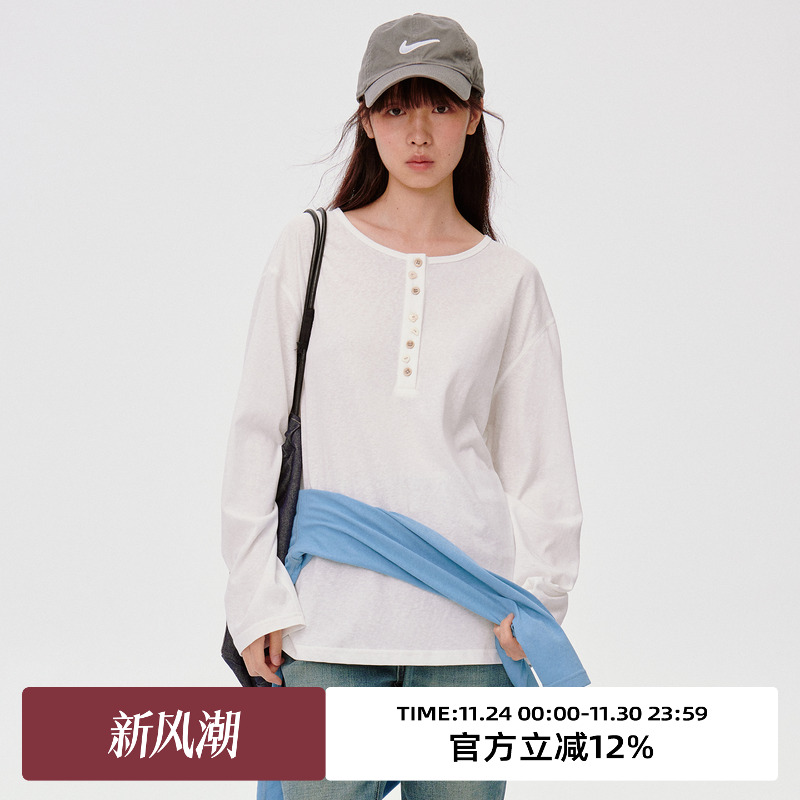 亨利领/宽松慵懒长袖T恤