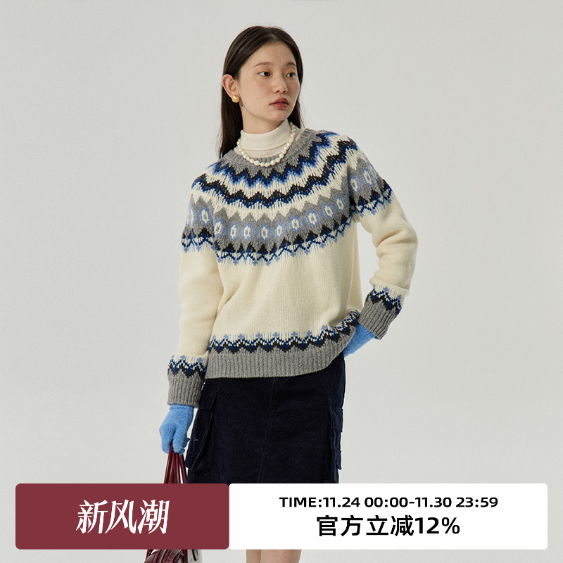 omont蛋挞家圆领费尔岛毛衣