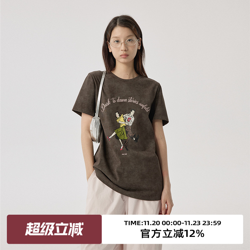 omont蛋挞家短袖复古扎染面料