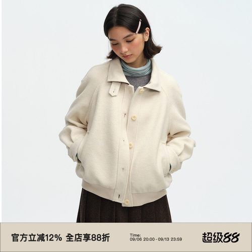 复古撞色棒球服毛呢外套