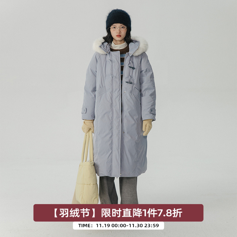 加厚中长款毛领羽绒服omont