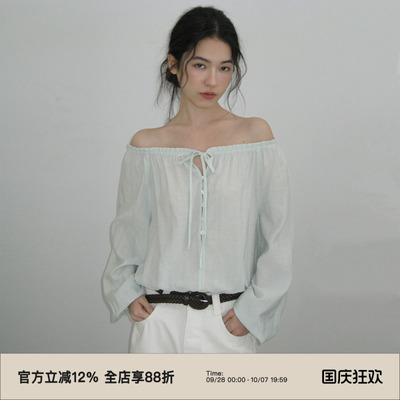 复古系带圆领长袖物理防晒衬衫