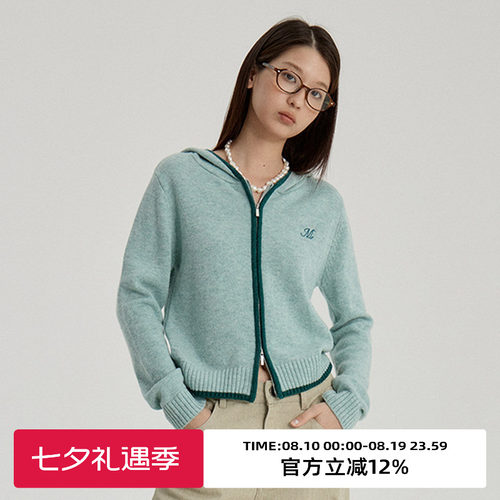 omont蛋挞家羊毛混纺连帽针织衫