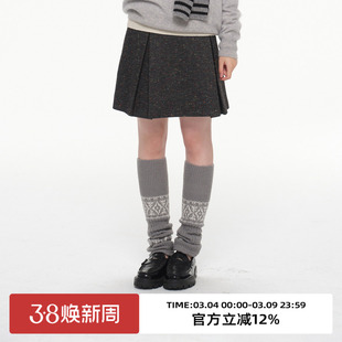 omont蛋挞家复古前后两穿毛呢百褶裙2025冬季高腰百搭短款半身裙