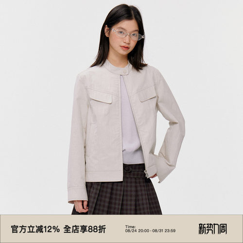 复古立领正肩修身款显瘦夹克外套