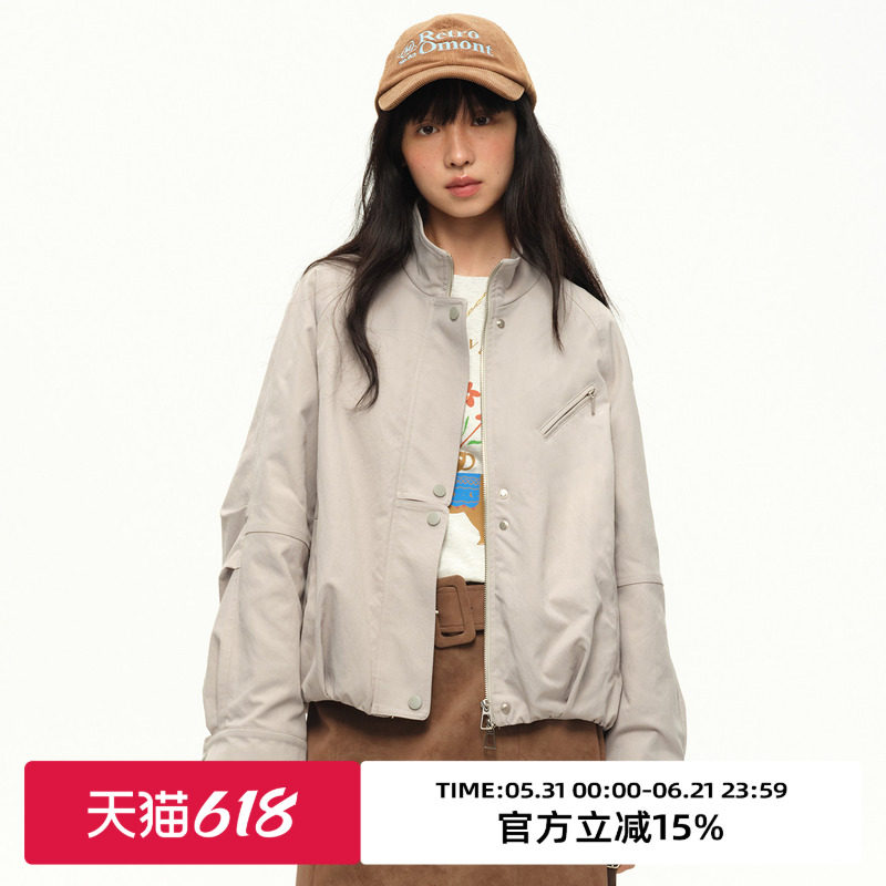 omont蛋挞家复古立领飞行员夹克外套春秋设计感宽松休闲短款上衣