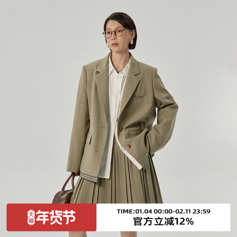omont蛋挞家 复古撞色西装外套女春秋季新宽松高级设计感短西服,女装/女士精品,西装,淘宝优惠券,粉丝福利购,淘宝优惠卷