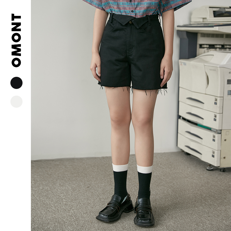不规则显瘦直筒裤高腰短裤omont