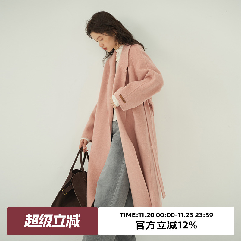 omont蛋挞家羊毛中长款毛呢外套
