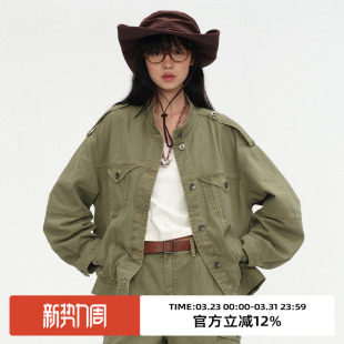 omont蛋挞家复古工装 水洗立领牛仔外套2025秋廓形感宽松休闲上衣