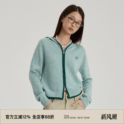 omont蛋挞家羊毛混纺连帽针织衫