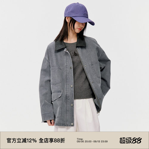 复古撞色领彩牛工装外套