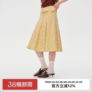 omont蛋挞家复古格纹高腰半身裙2025夏小众设计感a字中长百褶裙子