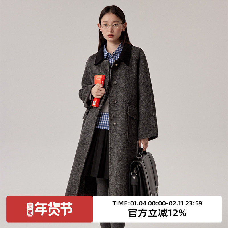 omont蛋挞家 100%羊毛复古撞色领双面呢大衣冬季宽松毛呢外套,女装/女士精品,毛呢外套,淘宝优惠券,粉丝福利购,淘宝优惠卷