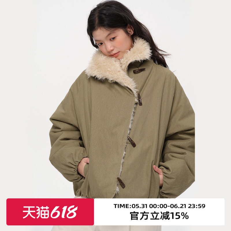 omont蛋挞家复古仿羊羔毛座山雕棉服2025冬宽松休闲厚实保暖外套