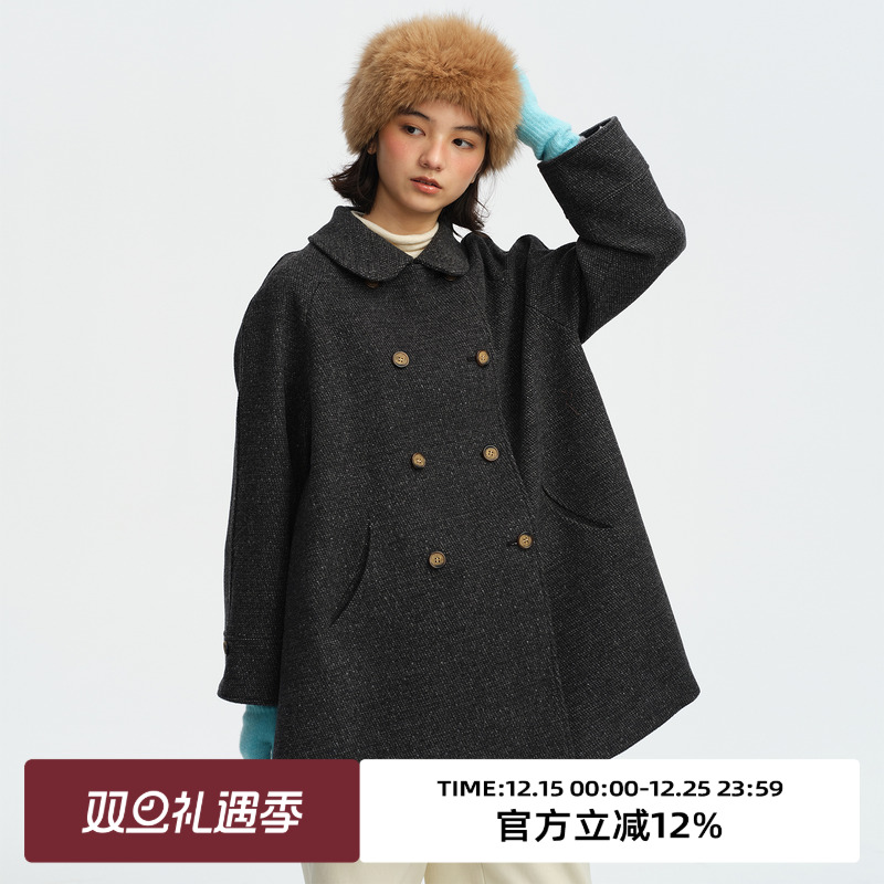 复古娃娃领毛呢外套大衣