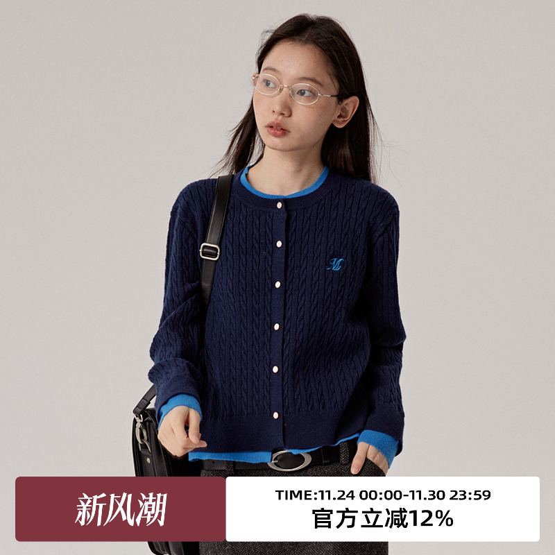 omont蛋挞家圆领针织开衫