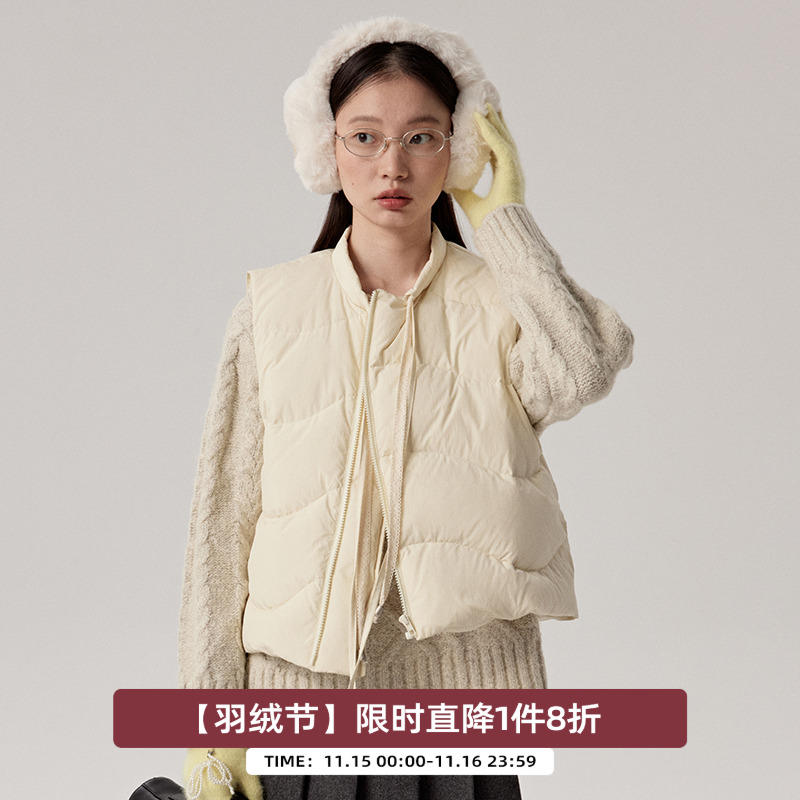 omont蛋挞家系带蕾丝羽绒马甲