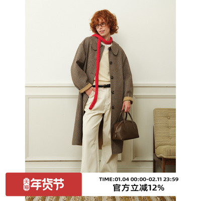 复古两面穿千鸟格大毛呢外套大衣