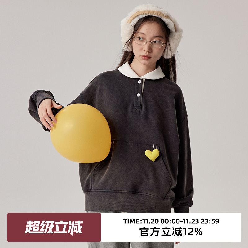 omont蛋挞家厚宽松撞色娃娃领