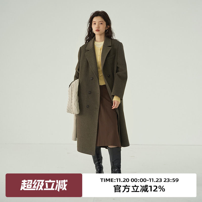 omont蛋挞家单面呢中长毛呢外套