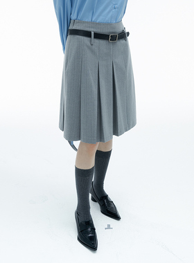 omont蛋挞家 bella灰色半身裙子秋季新款高腰显瘦a字裙百褶裙短裙