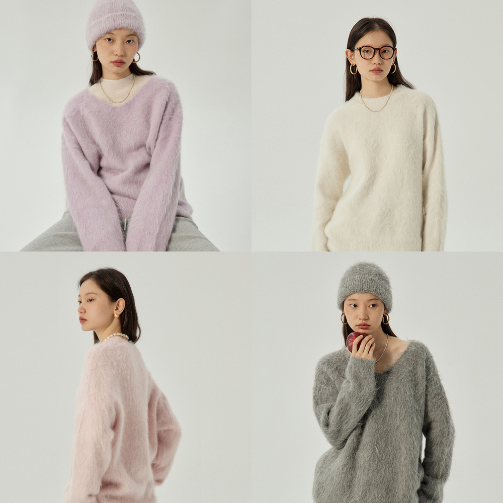 omont蛋挞家V领羊驼毛混纺毛衣