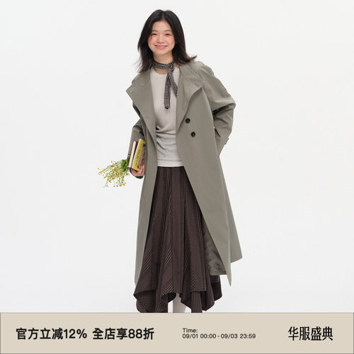 复古立领长款风衣外套