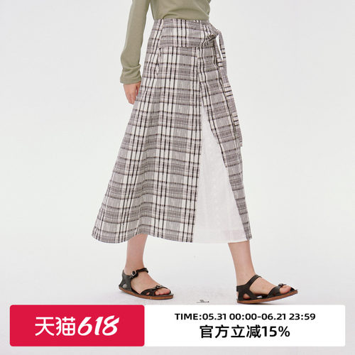 A字版型/面料拼接/高腰半身裙