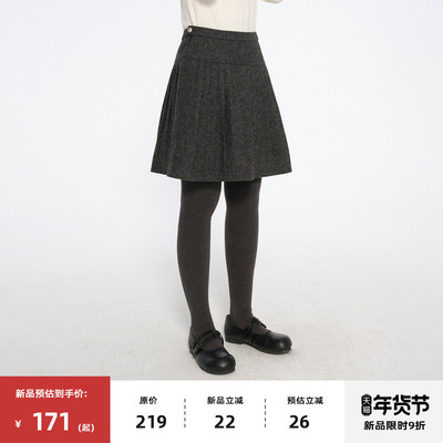 复古毛呢细褶短款百褶裙半身裙