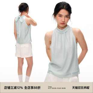 omont蛋挞家复古飘带领无袖吊带背心2026夏季度假感挂脖小衫上衣