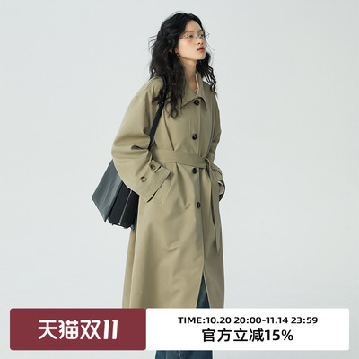 omont灰色中长款风衣外套