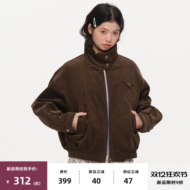 复古灯芯绒绗棉夹克外套